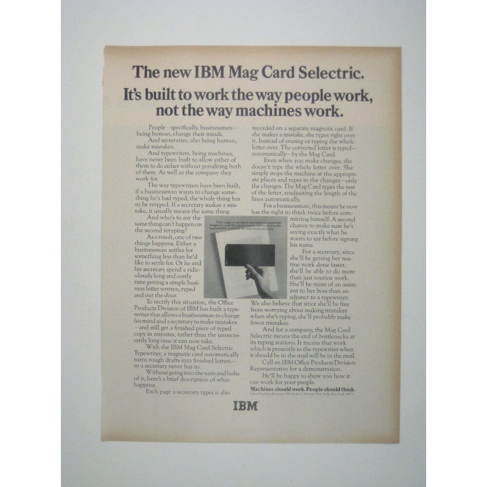 IBM Mag Card Selectric Computer Advertisement 1960s Vintage Print Ad
